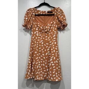 Lulus Orange Print Oh My Darlin’ Puff Sleeve Mini Dress Size XS Coquette Retro